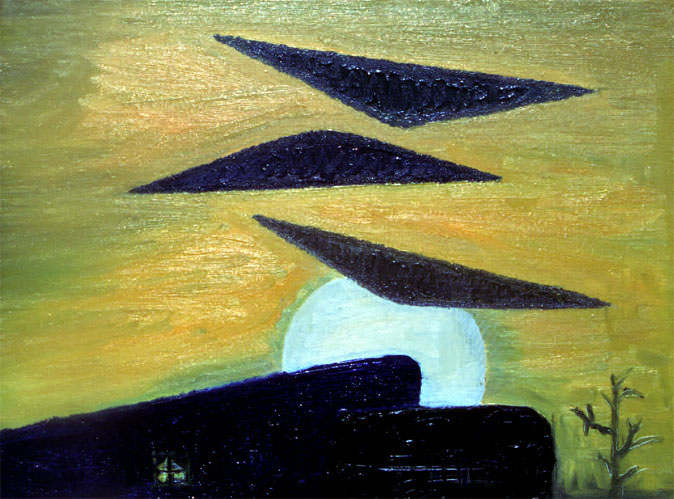"Flying into the Twilight" birds painting by Dumitru Verdianu