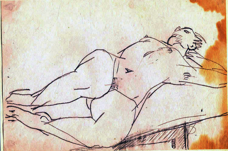 Drawing and Sketches for sale - "Lying Nude" by Dumitru Verdianu