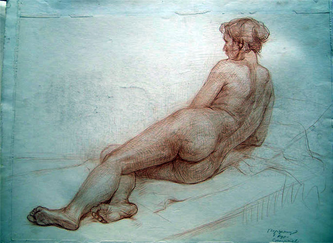 drawing for sale "Lying Nude" by Dumitru Verdianu